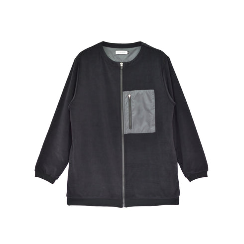 【日本製】 ノーカラージャケット メンズ アウター 暖かい 表起毛 ジップ ポケット 無地 ブラック(FL22FW-017M-bk)