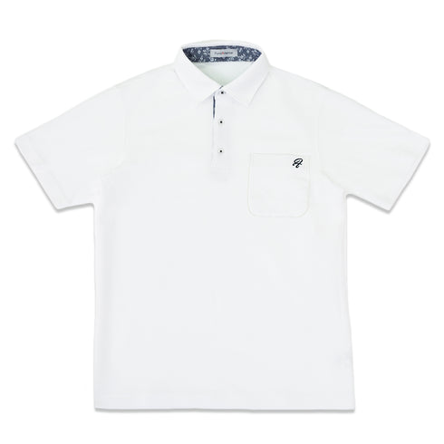 ポロシャツ メンズ 半袖 吸水速乾 ストレッチ 無地 胸ポケット バティック風プリント レギュラーカラー オフホワイト(FL22SS-010M-owh)