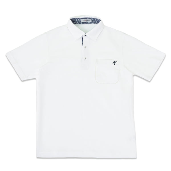 ポロシャツ メンズ 半袖 吸水速乾 ストレッチ 無地 胸ポケット バティック風プリント レギュラーカラー オフホワイト(FL22SS-010M-owh)