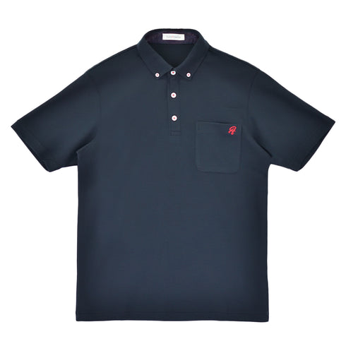 ポロシャツ メンズ 半袖 吸水速乾 ストレッチ 無地 胸ポケット ドット柄 ボタンダウン ネイビー(FL22SS-012M-na)