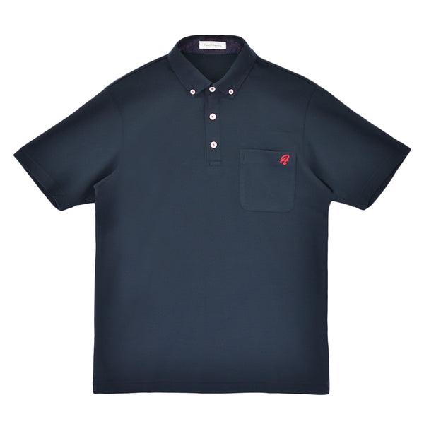 ポロシャツ メンズ 半袖 吸水速乾 ストレッチ 無地 胸ポケット ドット柄 ボタンダウン ネイビー(FL22SS-012M-na)