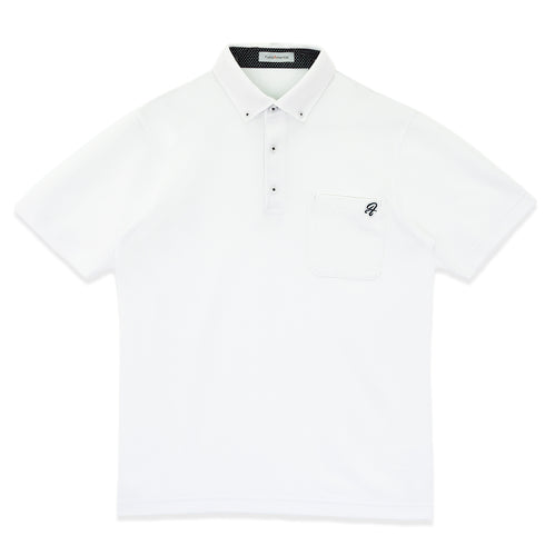 ポロシャツ メンズ 半袖 吸水速乾 ストレッチ 無地 胸ポケット ドット柄 ボタンダウン オフホワイト(FL22SS-012M-owh)