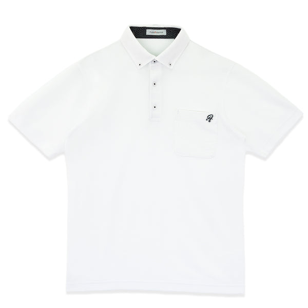 ポロシャツ メンズ 半袖 吸水速乾 ストレッチ 無地 胸ポケット ドット柄 ボタンダウン オフホワイト(FL22SS-012M-owh)