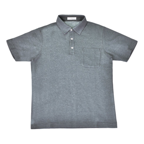 ポロシャツ メンズ 半袖 吸水速乾 ストレッチ 無地 胸ポケット ギンガムチェック レギュラーカラー チャコール(FL22SS-013M-ch)