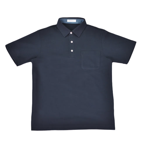 ポロシャツ メンズ 半袖 吸水速乾 ストレッチ 無地 胸ポケット ギンガムチェック レギュラーカラー ネイビー(FL22SS-013M-na)