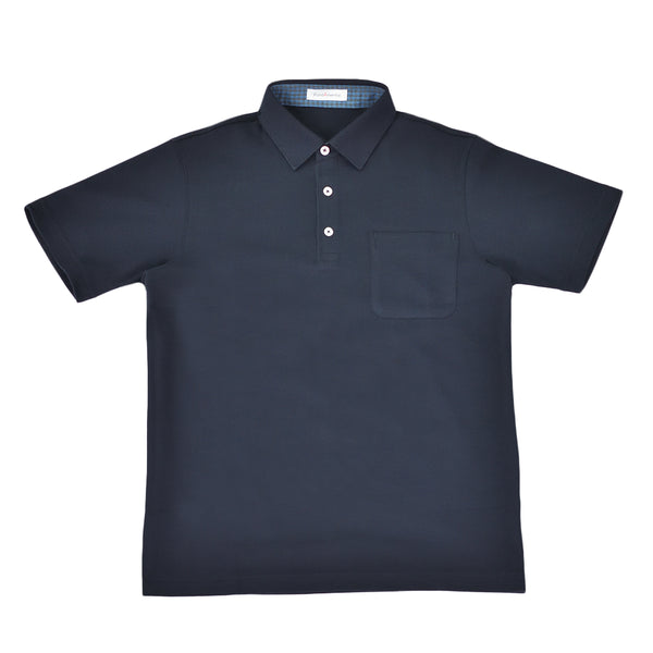 ポロシャツ メンズ 半袖 吸水速乾 ストレッチ 無地 胸ポケット ギンガムチェック レギュラーカラー ネイビー(FL22SS-013M-na)