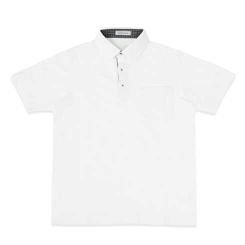 ポロシャツ メンズ 半袖 吸水速乾 ストレッチ 無地 胸ポケット ギンガムチェック レギュラーカラー オフホワイト(FL22SS-013M-owh)