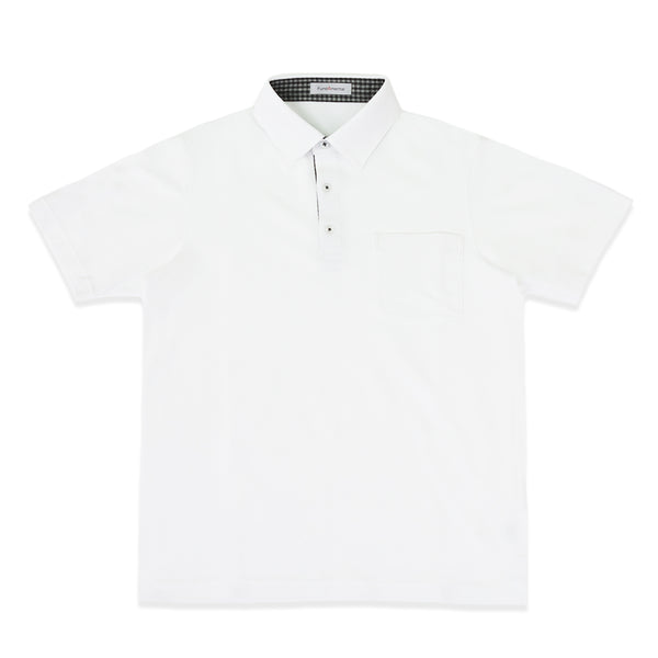 ポロシャツ メンズ 半袖 吸水速乾 ストレッチ 無地 胸ポケット ギンガムチェック レギュラーカラー オフホワイト(FL22SS-013M-owh)