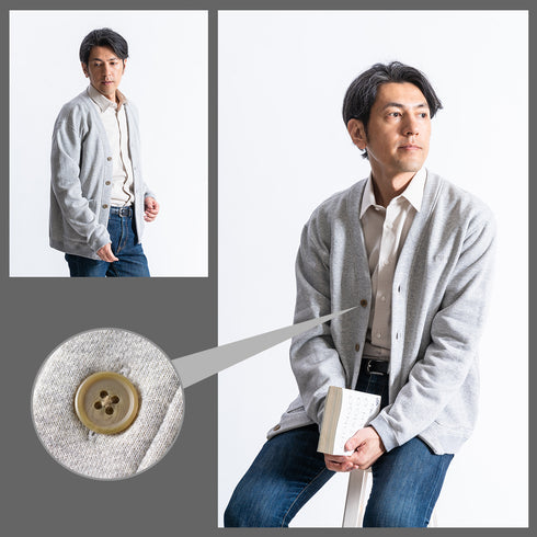 【日本製】 カーディガン メンズ 裏起毛 暖かい 肉厚コットン 無地 ポケット グレー杢(FL23FW-006-gr)