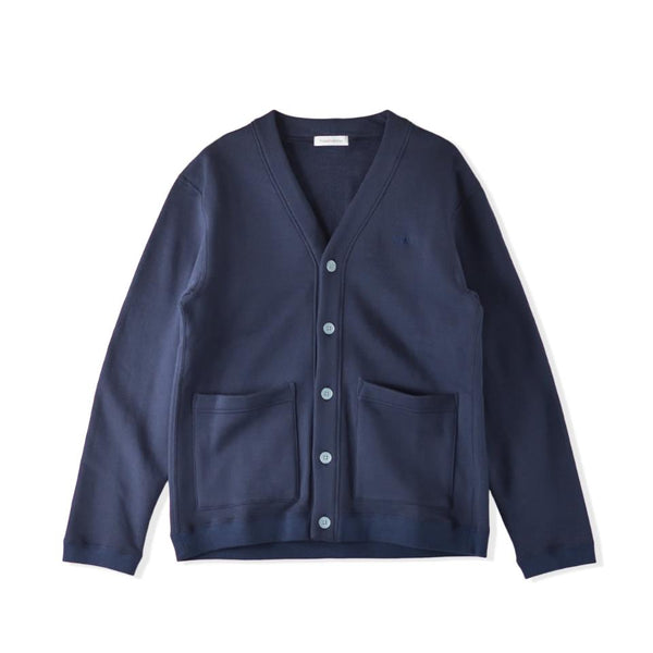 【日本製】 カーディガン メンズ 裏起毛 暖かい 肉厚コットン 無地 ポケット ネイビー(FL23FW-006-na)