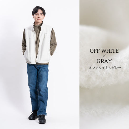 【日本製】 ベスト フリース メンズ 暖かい ジップアップ 2層ボンディング 無地 ブラック×グレー(FL23FW-009-bkgr)