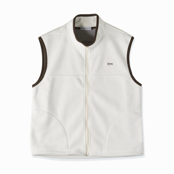 【日本製】 ベスト フリース メンズ 暖かい ジップアップ 2層ボンディング 無地 オフホワイト×グレー(FL23FW-009-owh)