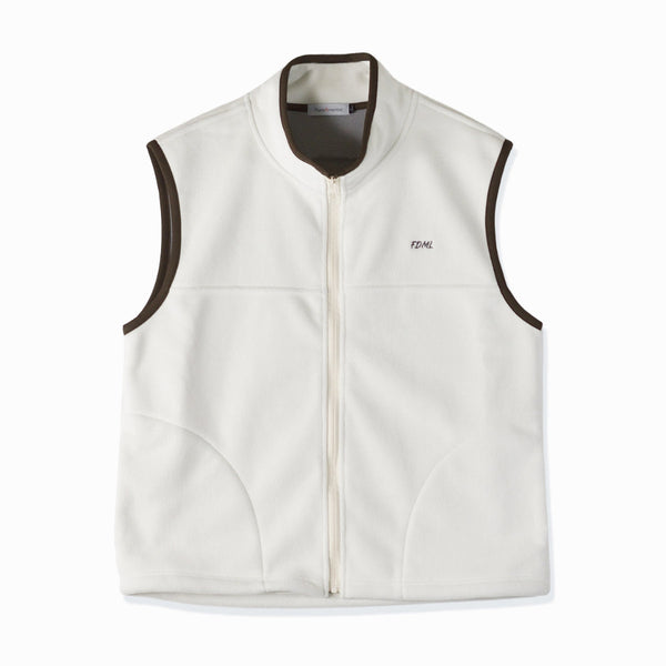 【日本製】 ベスト フリース メンズ 暖かい ジップアップ 2層ボンディング 無地 オフホワイト×グレー(FL23FW-009-owh)