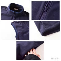 【日本製】 ベスト フリース メンズ 暖かい ジップアップ 2層ボンディング 無地 ブラック×グレー(FL23FW-009-bkgr)