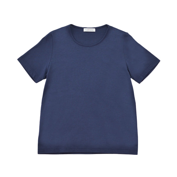【日本製】 tシャツ レディース 半袖 カットソー クルーネック 軽い イージーケア 綿モダール コットン 無地 ネイビー(FL23SS-0010W-na)