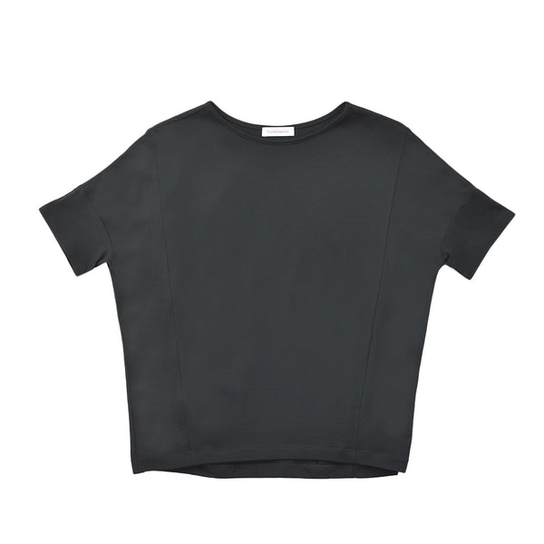 【日本製】 tシャツ レディース 半袖 デザインカットソー ボートネック 軽い イージーケア 綿モダール コットン 無地 ブラック(FL23SS-0011W-bk)