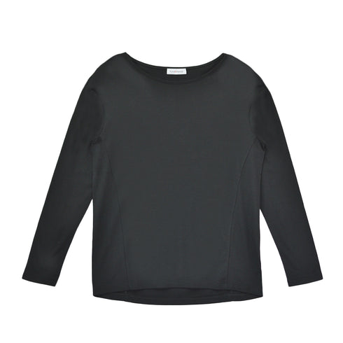 【日本製】 tシャツ レディース 長袖 カットソー ボートネック 軽い イージーケア 綿モダール コットン 無地 ブラック(FL23SS-0012W-bk)