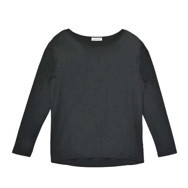 【日本製】 tシャツ レディース 長袖 カットソー ボートネック 軽い イージーケア 綿モダール コットン 無地 ブラック(FL23SS-0012W-bk)