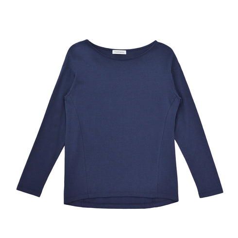 【日本製】 tシャツ レディース 長袖 カットソー ボートネック 軽い イージーケア 綿モダール コットン 無地 ネイビー(FL23SS-0012W-na)