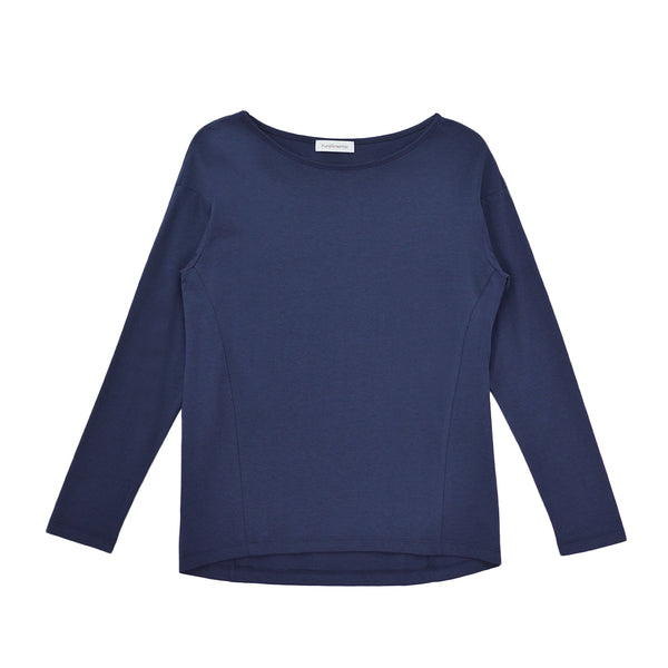 【日本製】 tシャツ レディース 長袖 カットソー ボートネック 軽い イージーケア 綿モダール コットン 無地 ネイビー(FL23SS-0012W-na)