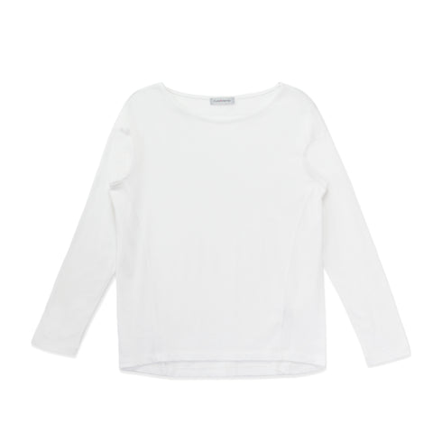 【日本製】 tシャツ レディース 長袖 カットソー ボートネック 軽い イージーケア 綿モダール コットン 無地 ホワイト(FL23SS-0012W-wh)