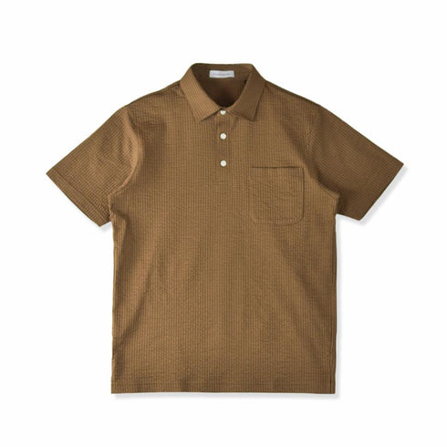 ポロシャツ メンズ 半袖 涼しい 軽い 無地 サッカー生地 レギュラーカラー ブラウン(FL23SS-003M-br)