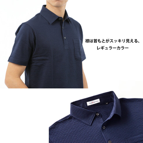 ポロシャツ メンズ 半袖 涼しい 軽い 無地 サッカー生地 レギュラーカラー ホワイト(FL23SS-003M-wh)
