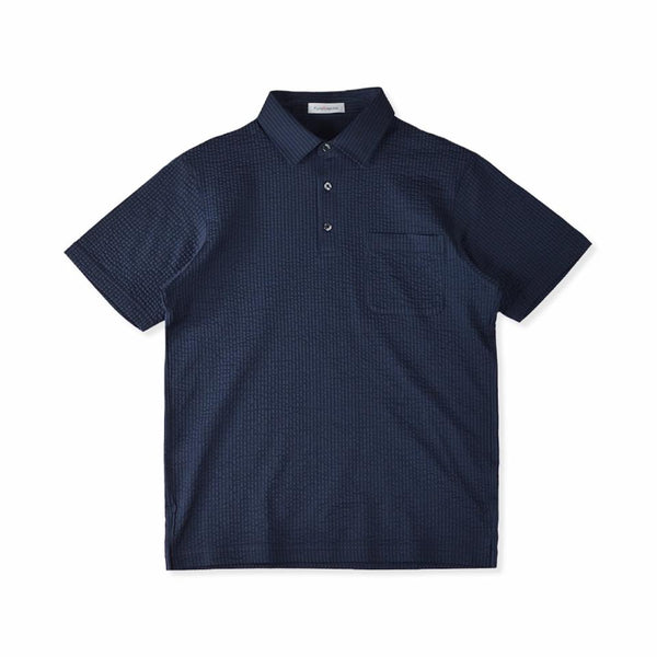ポロシャツ メンズ 半袖 涼しい 軽い 無地 サッカー生地 レギュラーカラー ネイビー(FL23SS-003M-na)