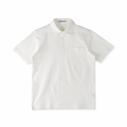 ポロシャツ メンズ 半袖 涼しい 軽い 無地 サッカー生地 レギュラーカラー ホワイト(FL23SS-003M-wh)