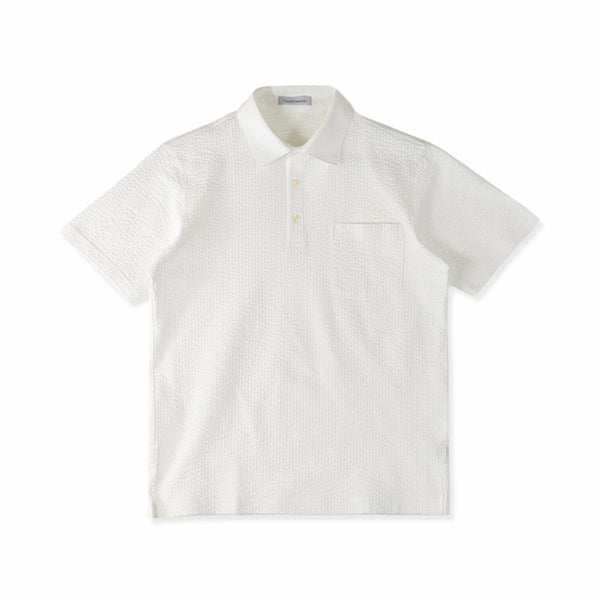 ポロシャツ メンズ 半袖 涼しい 軽い 無地 サッカー生地 レギュラーカラー ホワイト(FL23SS-003M-wh)