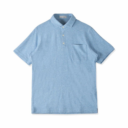 パイル地 ポロシャツ メンズ 半袖 オーガニックコットン 綿100% 無地 セミワイドカラー ブルー(FL23SS-004M-bl)