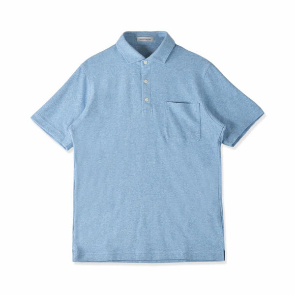 パイル地 ポロシャツ メンズ 半袖 オーガニックコットン 綿100% 無地 セミワイドカラー ブルー(FL23SS-004M-bl)