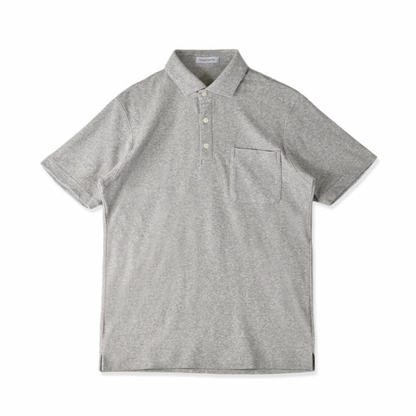 パイル地 ポロシャツ メンズ 半袖 オーガニックコットン 綿100% 無地 セミワイドカラー グレー(FL23SS-004M-gr)