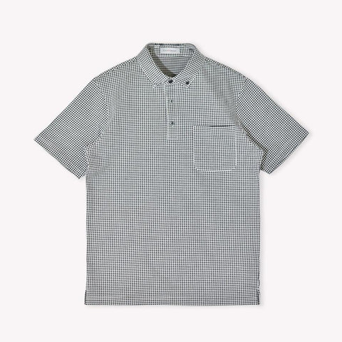 ポロシャツ メンズ 半袖 チェック柄 涼しい 軽い サッカー生地 ボタンダウン ブラック(FL23SS-005M-bk)