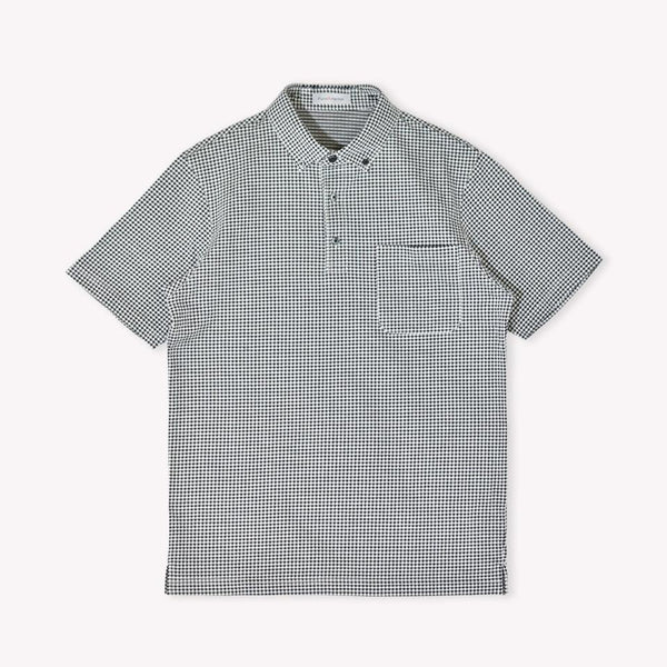 ポロシャツ メンズ 半袖 チェック柄 涼しい 軽い サッカー生地 ボタンダウン ブラック(FL23SS-005M-bk)