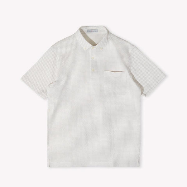 ポロシャツ メンズ 半袖 チェック柄 涼しい 軽い サッカー生地 ボタンダウン オフホワイト(FL23SS-005M-owh)