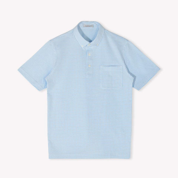 ポロシャツ メンズ 半袖 チェック柄 涼しい 軽い サッカー生地 ボタンダウン サックス(FL23SS-005M-sa)