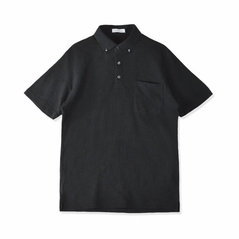 ポロシャツ メンズ 半袖 綿100% スラブ天竺 無地 ボタンダウン ブラック(FL23SS-006M-bk)