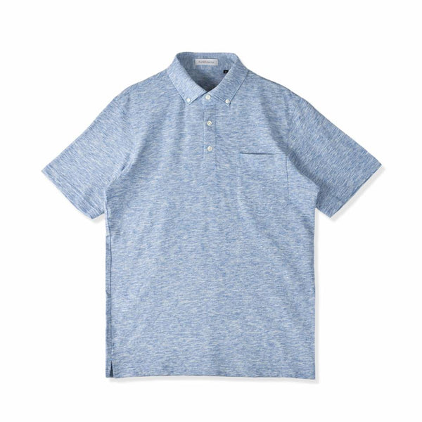 ポロシャツ メンズ 半袖 綿100% スラブ天竺 無地 ボタンダウン サックス(FL23SS-006M-sa)