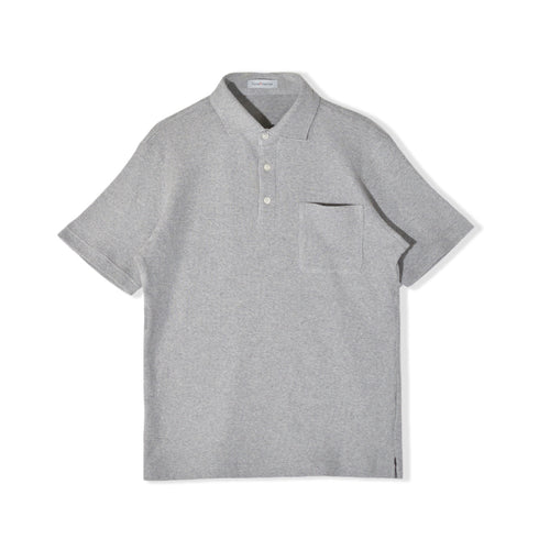 ワッフル ポロシャツ メンズ 半袖 綿100% ストレッチ 無地 セミワイドカラー グレー(FL23SS-009M-gr)