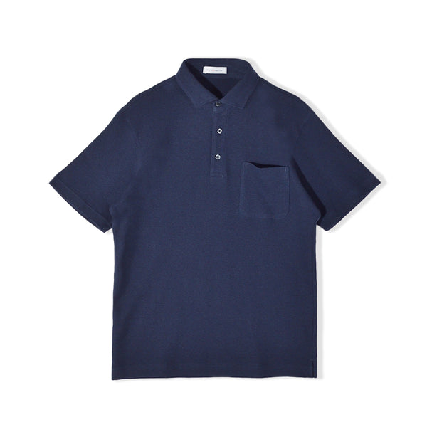 ワッフル ポロシャツ メンズ 半袖 綿100% ストレッチ 無地 セミワイドカラー ネイビー(FL23SS-009M-na)