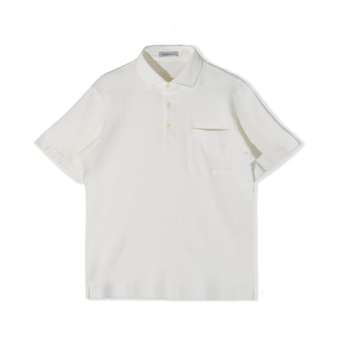 ワッフル ポロシャツ メンズ 半袖 綿100% ストレッチ 無地 セミワイドカラー オフホワイト(FL23SS-009M-owh)