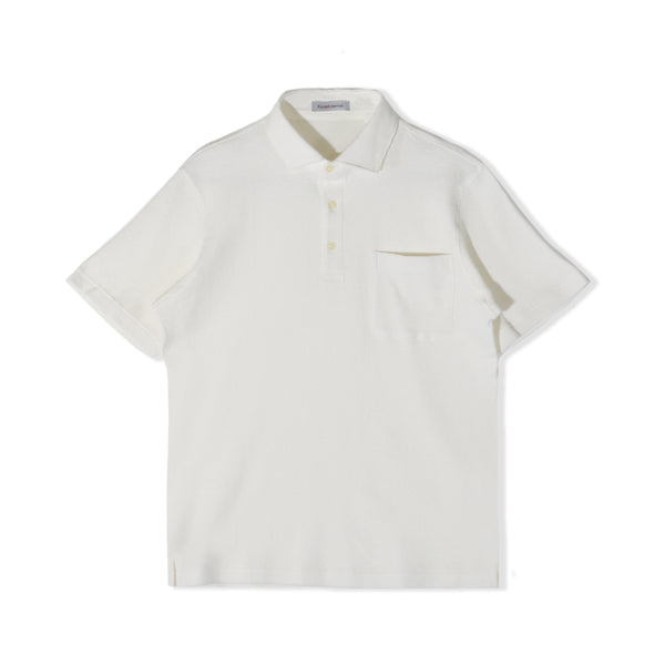 ワッフル ポロシャツ メンズ 半袖 綿100% ストレッチ 無地 セミワイドカラー オフホワイト(FL23SS-009M-owh)
