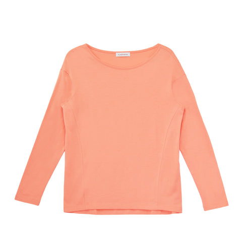 【日本製】 tシャツ レディース 長袖 カットソー ボートネック 軽い イージーケア 綿モダール コットン 無地 オレンジ(FL23SS-0012W-or)