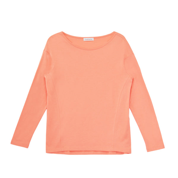 【日本製】 tシャツ レディース 長袖 カットソー ボートネック 軽い イージーケア 綿モダール コットン 無地 オレンジ(FL23SS-0012W-or)