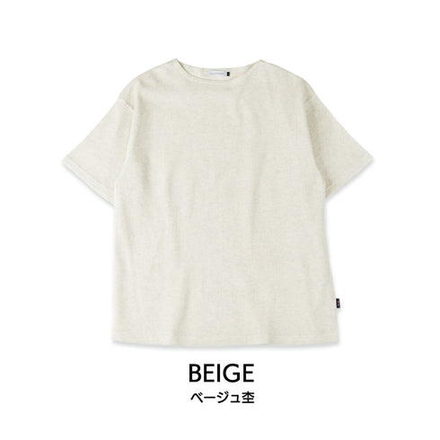 【日本製】 ワッフル tシャツ メンズ 半袖 ボートネック 綿100% ゆったり 大きいサイズ 無地 カーキ(FL23SS-014m-kh)