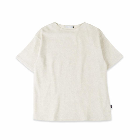 【日本製】 ワッフル tシャツ メンズ 半袖 ボートネック 綿100% ゆったり 大きいサイズ 無地 ベージュ(FL23SS-014m-be)