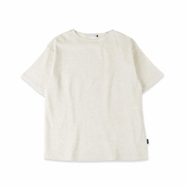 【日本製】 ワッフル tシャツ メンズ 半袖 ボートネック 綿100% ゆったり 大きいサイズ 無地 ベージュ(FL23SS-014m-be)