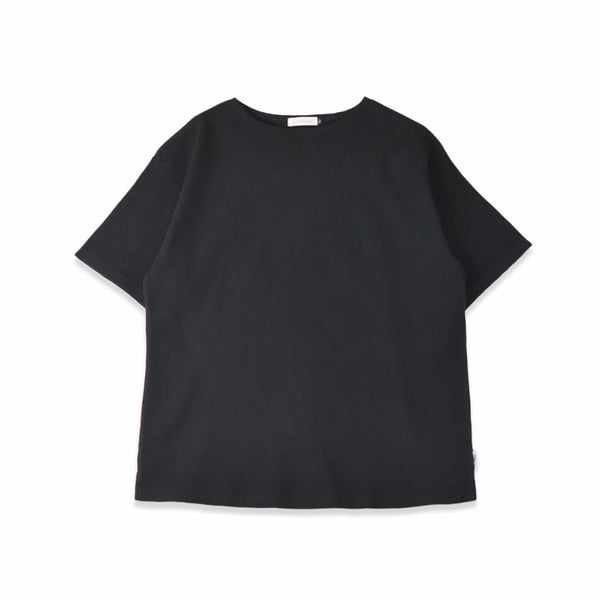 【日本製】 ワッフル tシャツ メンズ 半袖 ボートネック 綿100% ゆったり 大きいサイズ 無地 ブラック(FL23SS-014m-bk)
