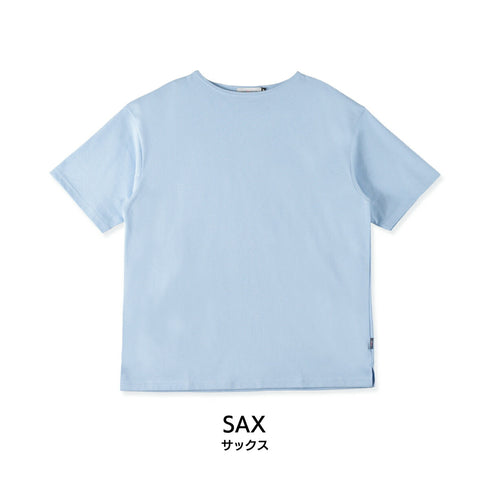 【日本製】 tシャツ メンズ 半袖 厚手 ボートネック 大きいサイズ 綿100% ハードコットン 無地 サックス(FL23SS-015M-sa)